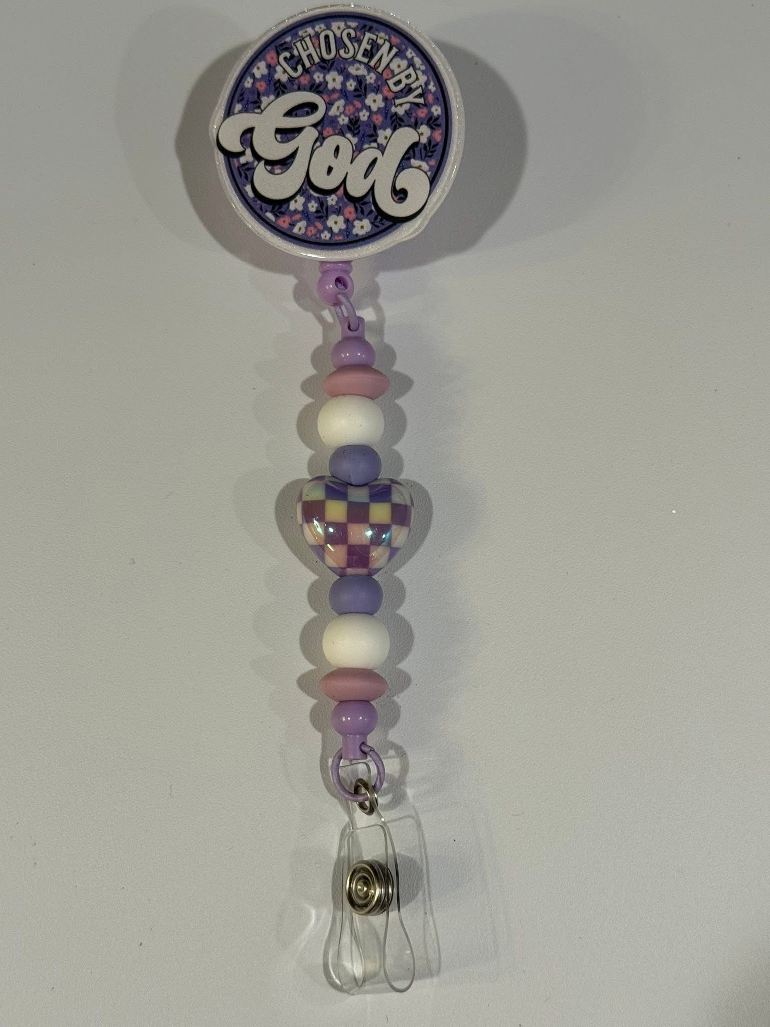 Beaded Interchangeable Badge Reel – “Chosen By God”