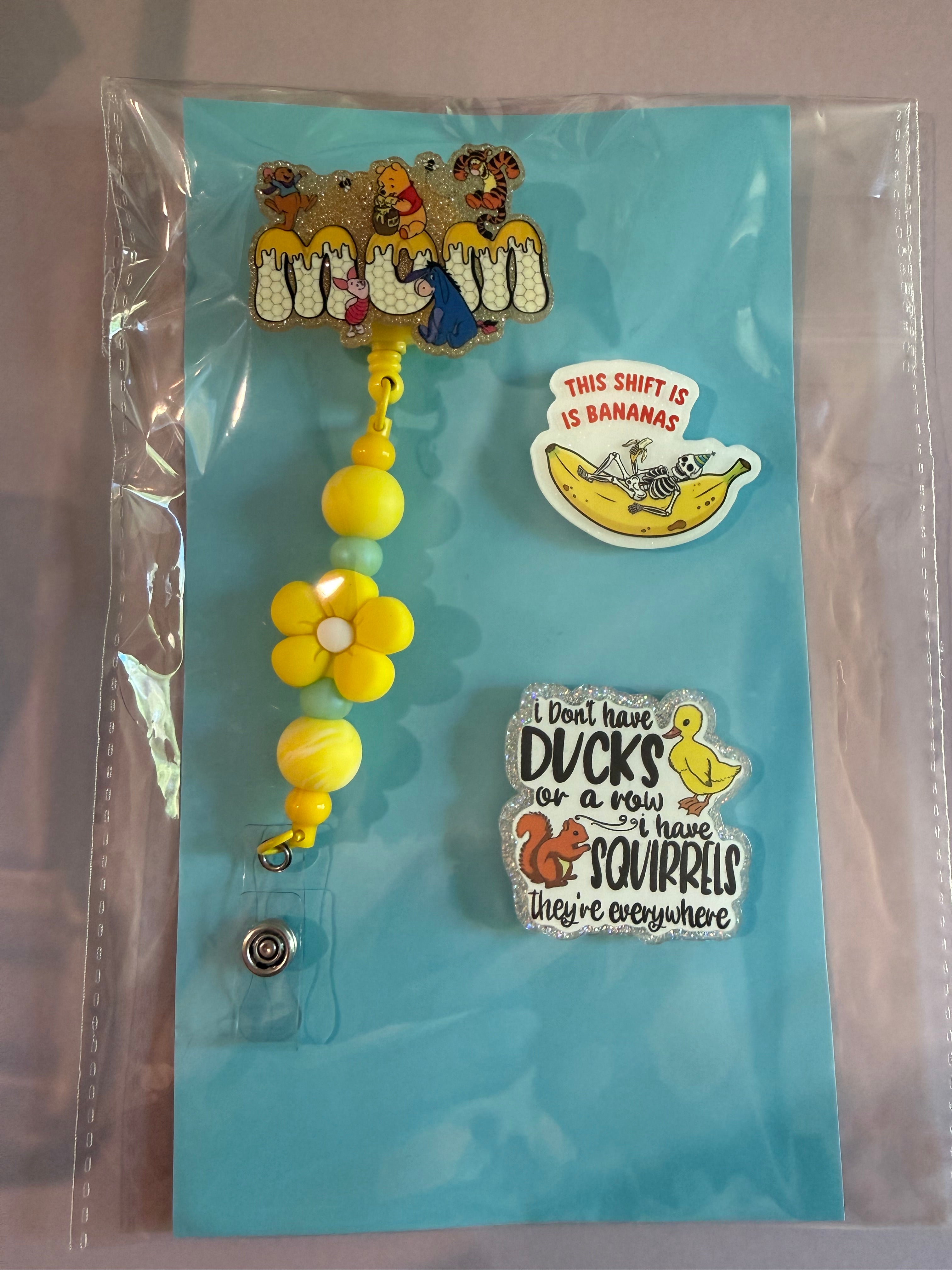 Beaded Interchangeable Badge Reel Set – “Mama & funny faces”