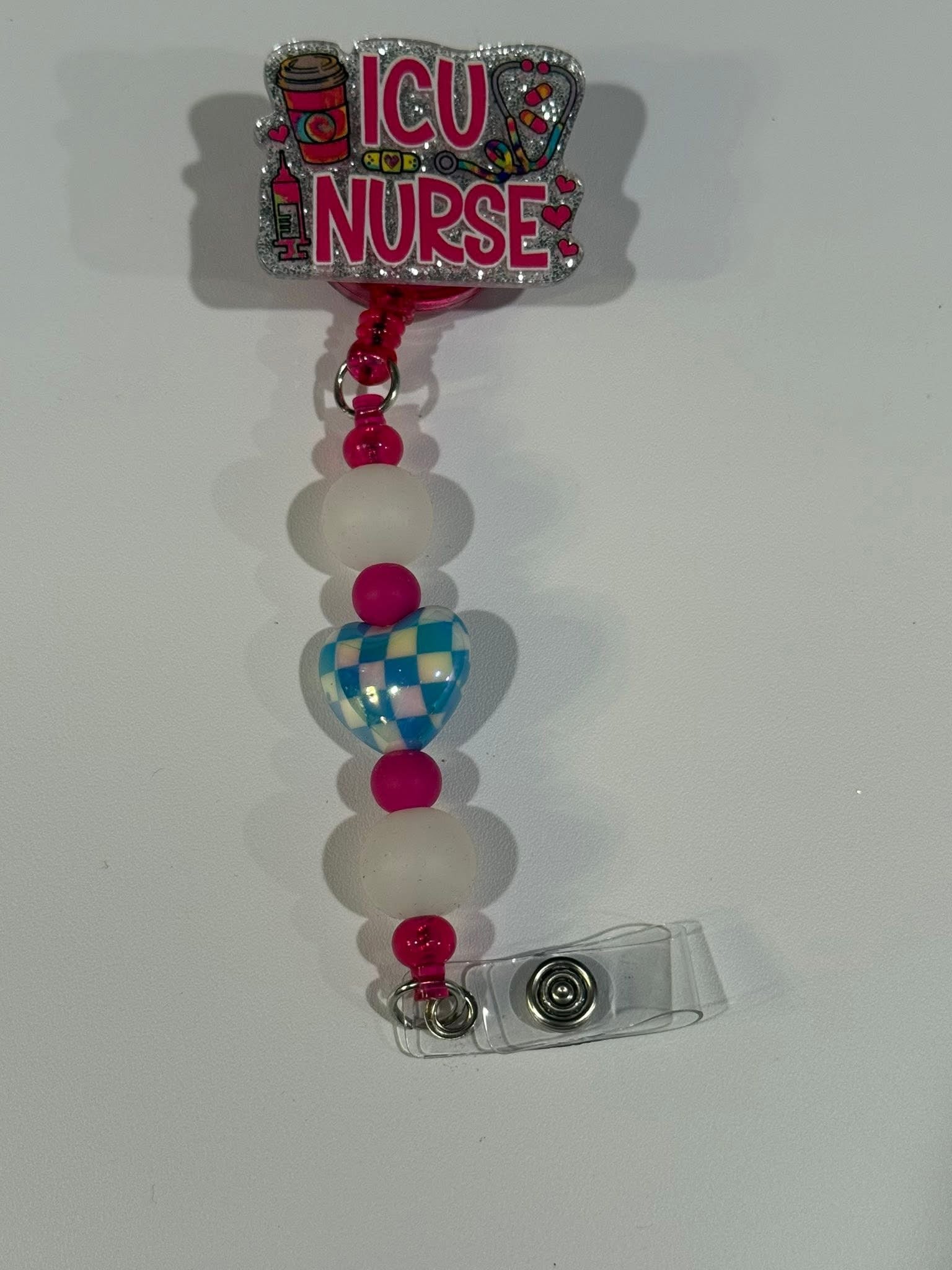 Beaded Interchangeable Badge Reel – “ICU Nurse”