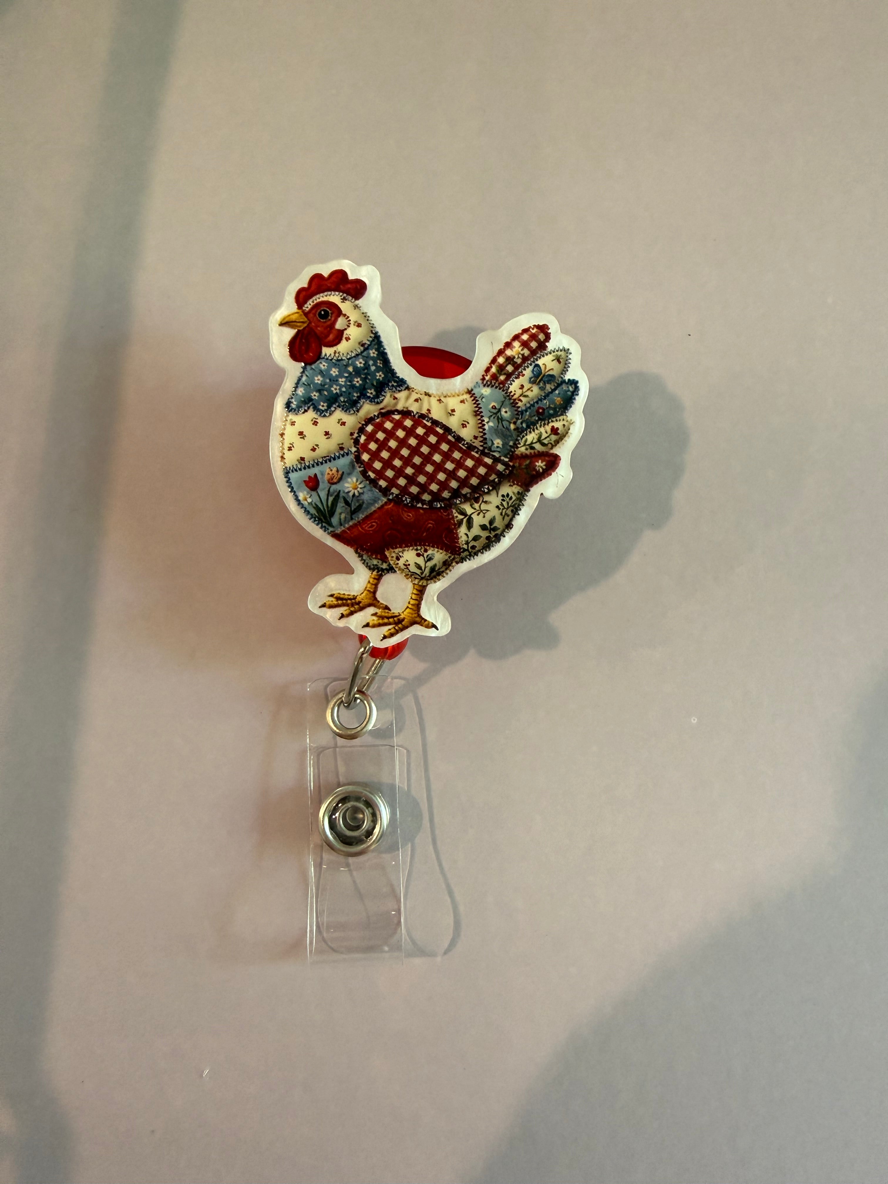 Interchangeable Non-Beaded Badge Reel “cutest chicken”