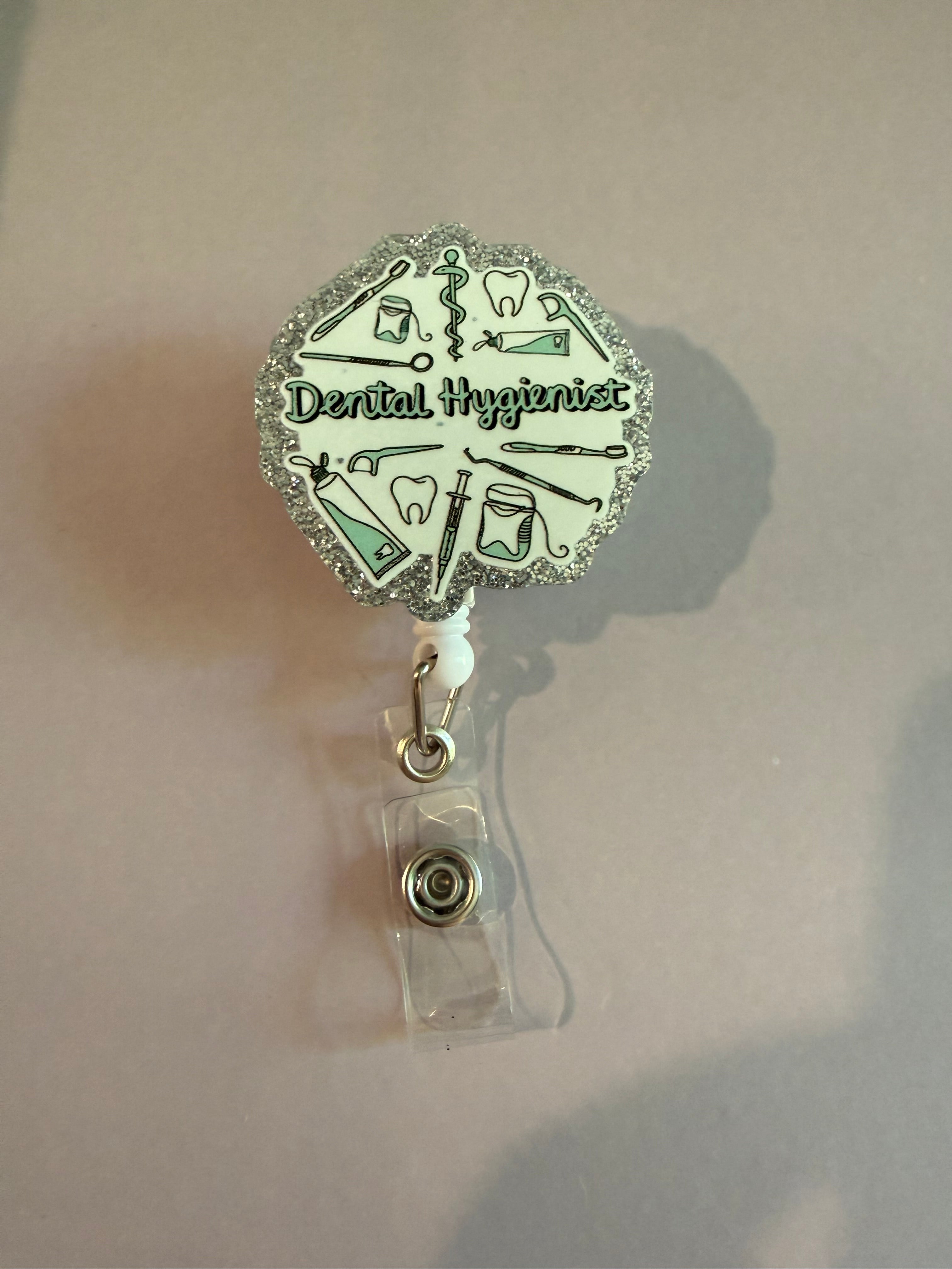 Interchangeable Non-Beaded Badge Reel “Dental Hygienist”