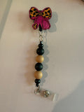 Permanent Beaded Badge Reel “leopard print stethoscope”￼￼