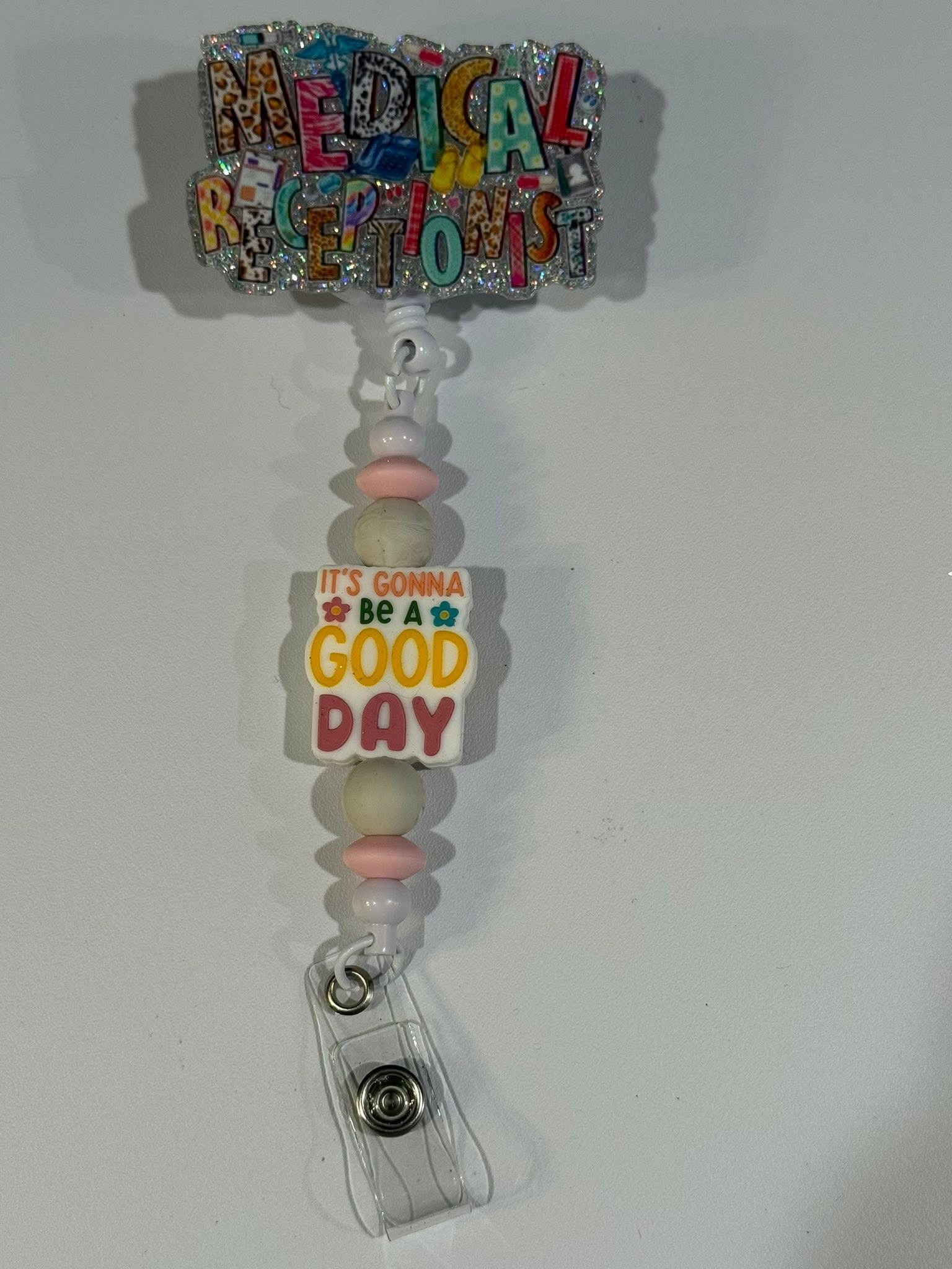 Beaded Interchangeable Badge Reel – “Medical Receptionist”