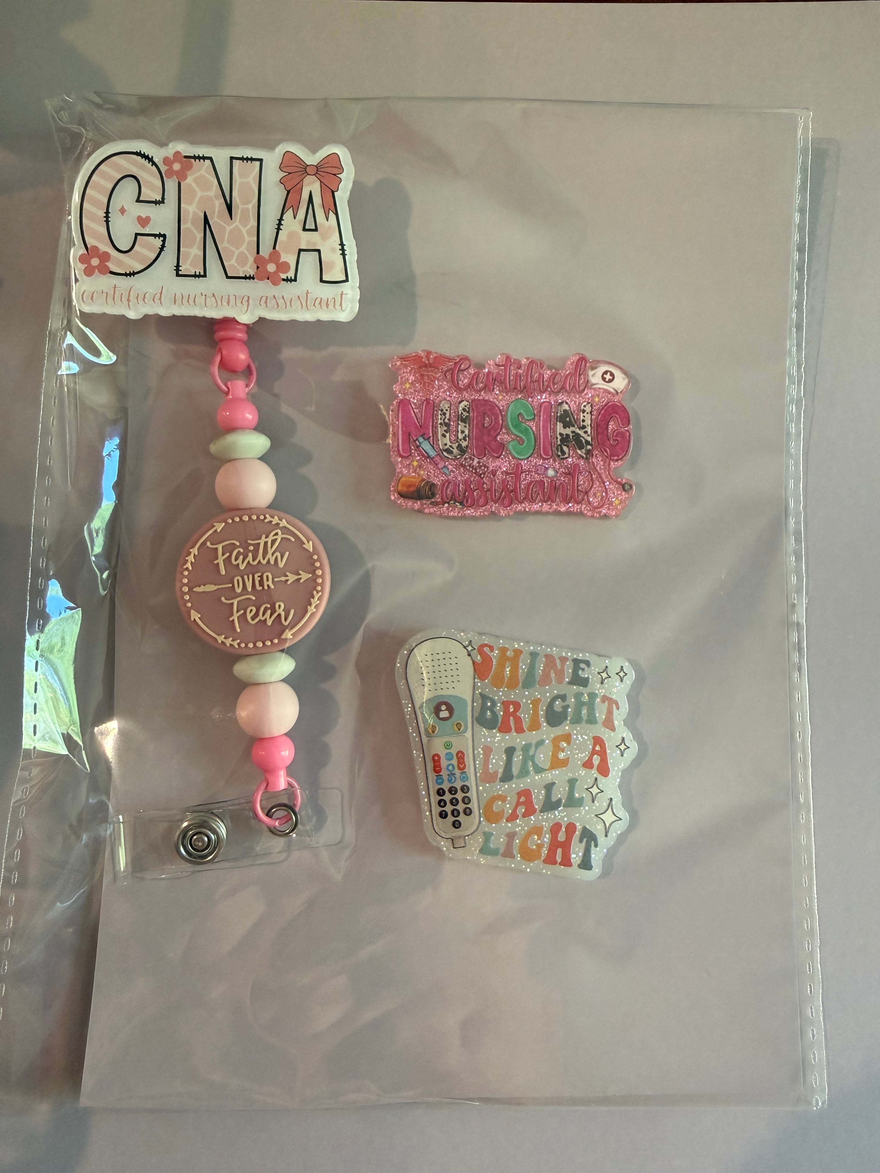 Beaded Interchangeable Badge Reel Set – “CNA”