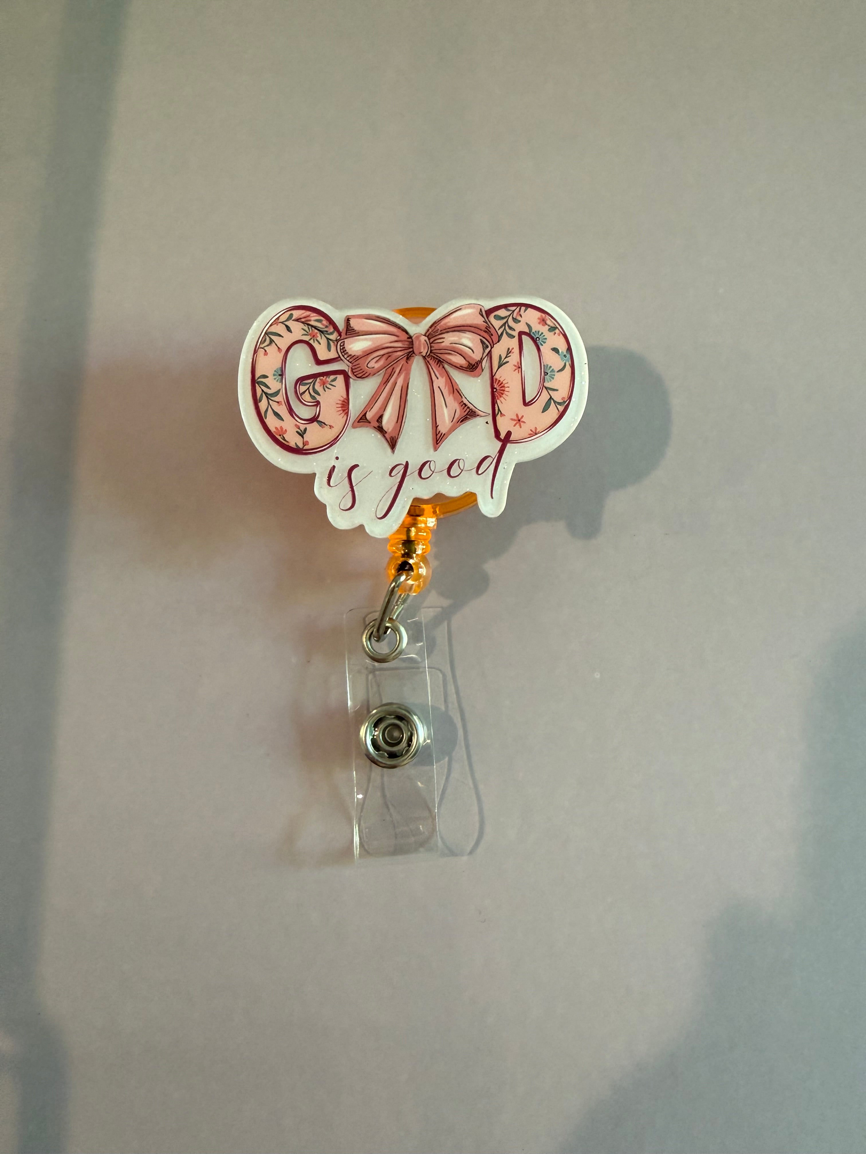 Interchangeable Non-Beaded Badge Reel “God Is Good”