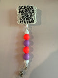 Permanent Beaded Badge Reel “School Nurse”