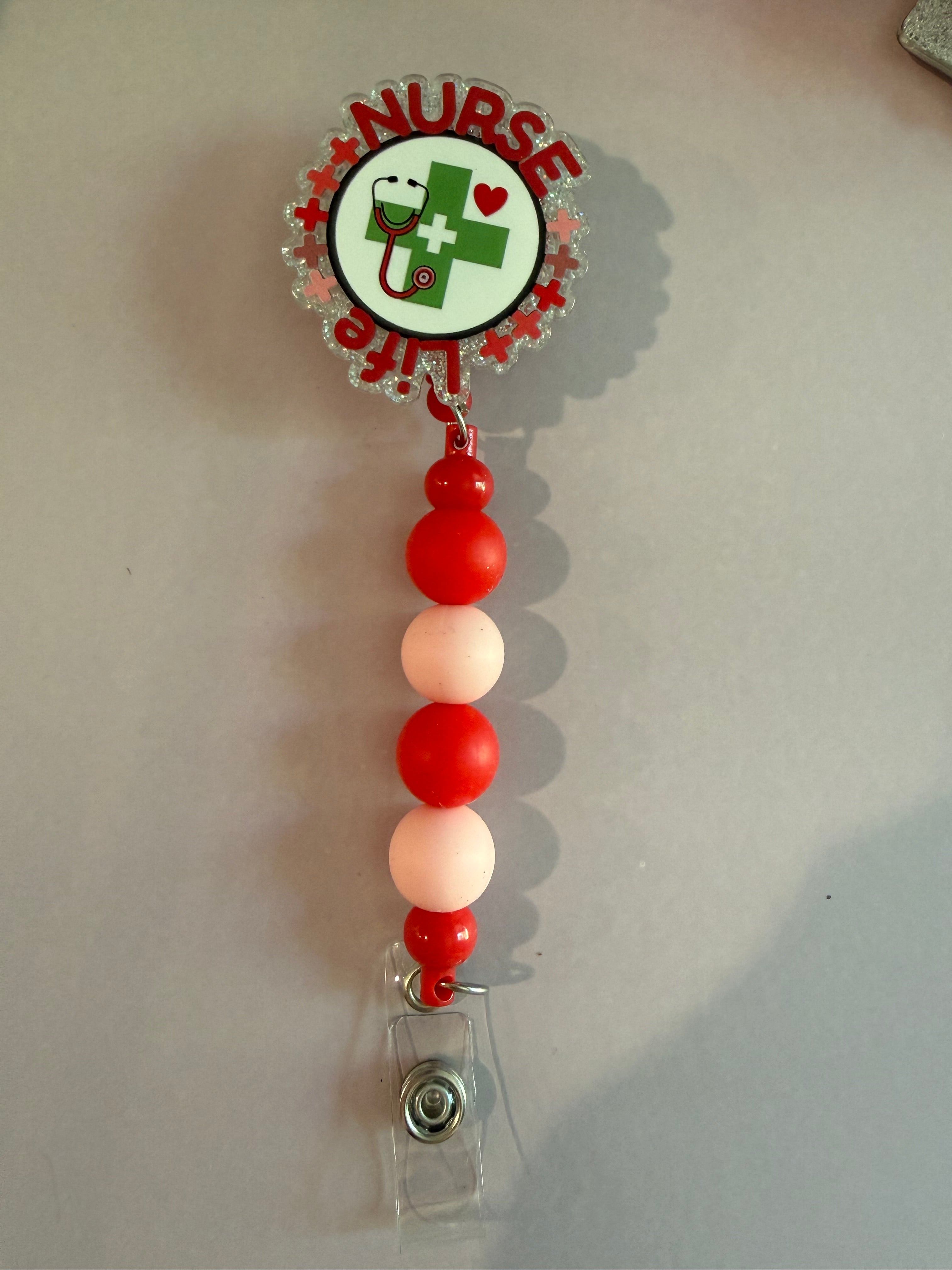 Permanent Beaded Badge Reel “Nurse Life”