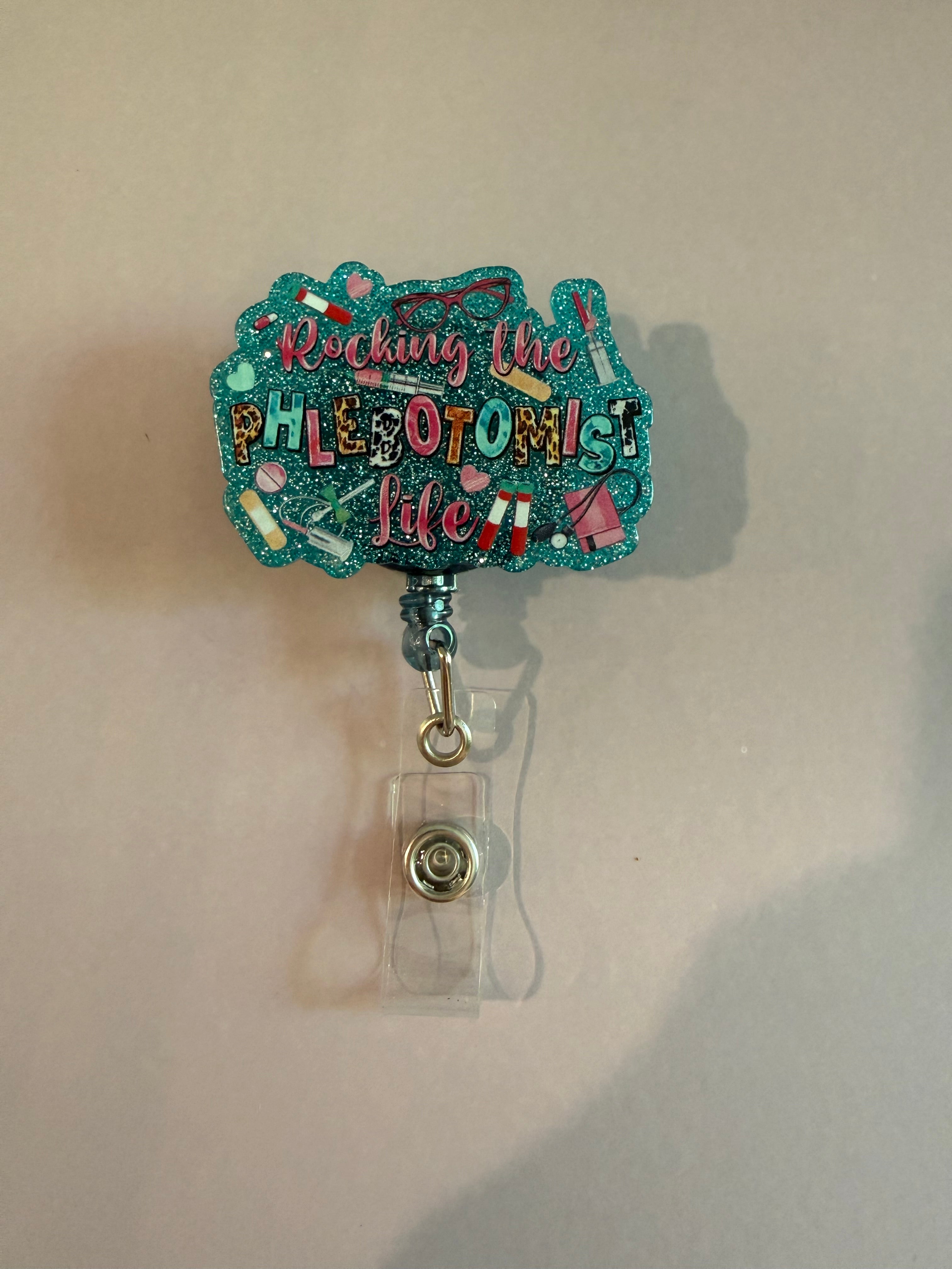 Permanent Non-Beaded Badge Reel “rocking the phlebotomist life”￼