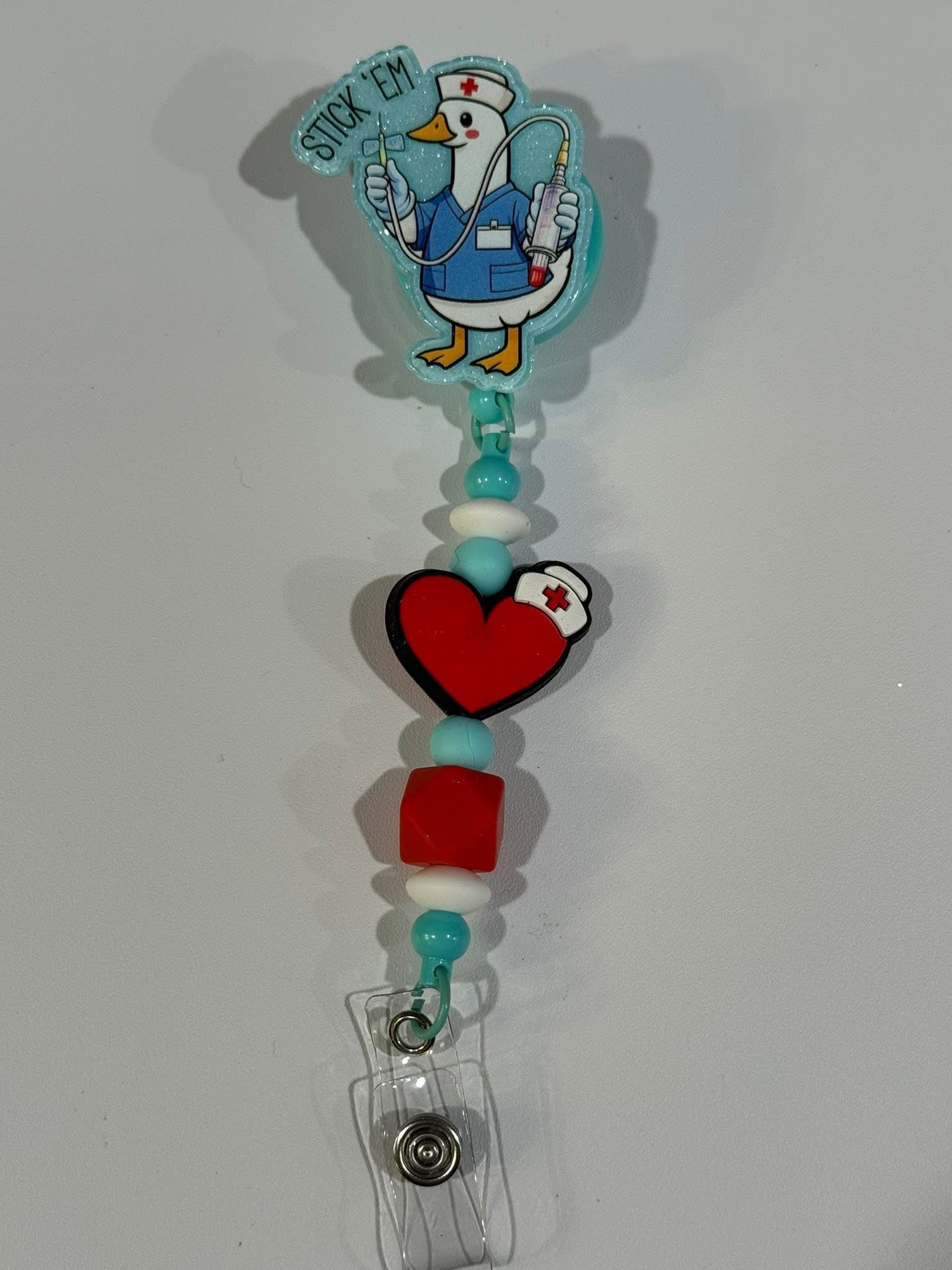 Beaded Interchangeable Badge Reel – “Stick ‘Em Goose”