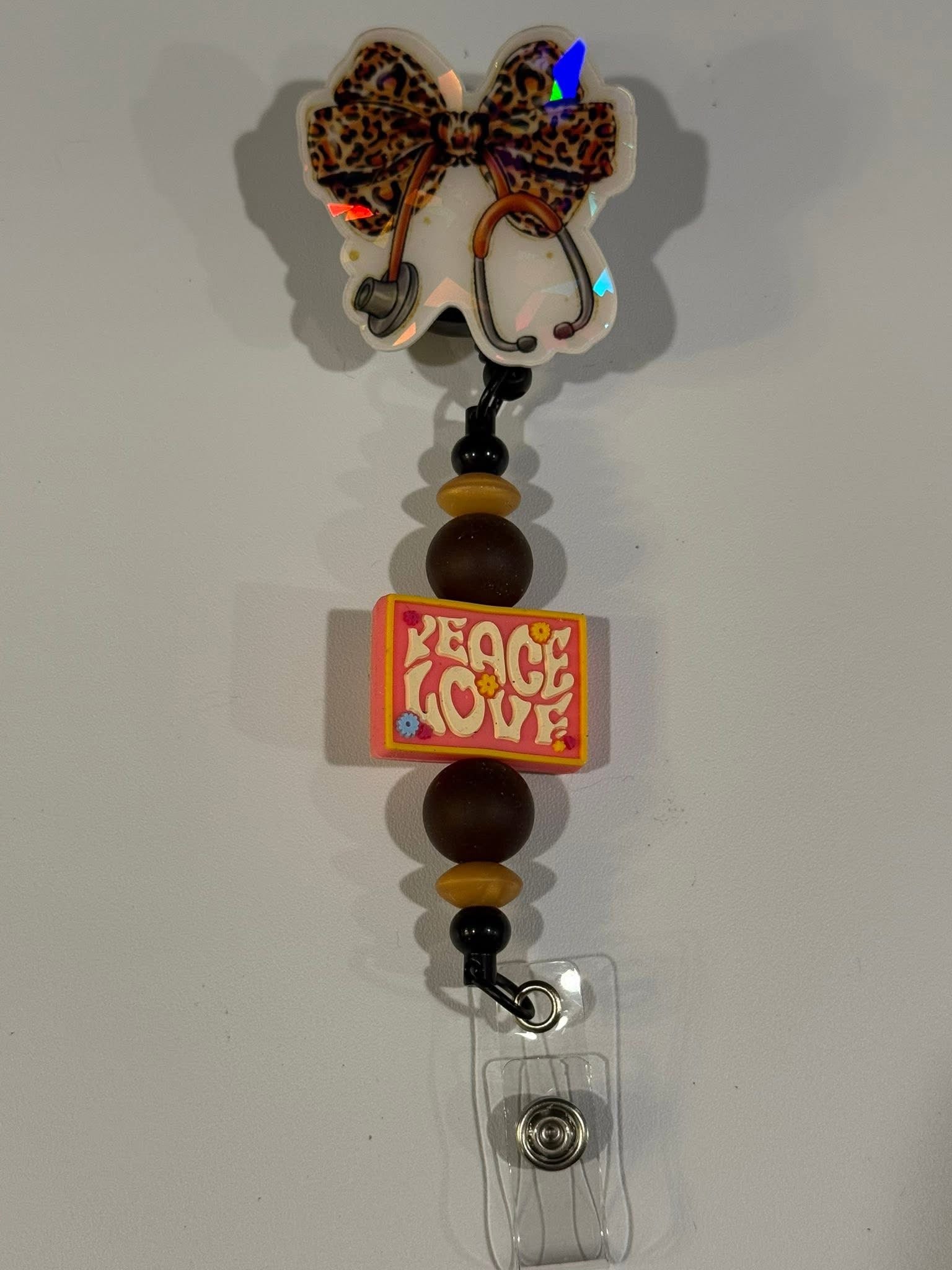 Beaded Interchangeable Badge Reel – “Leopard Print Stethoscope”