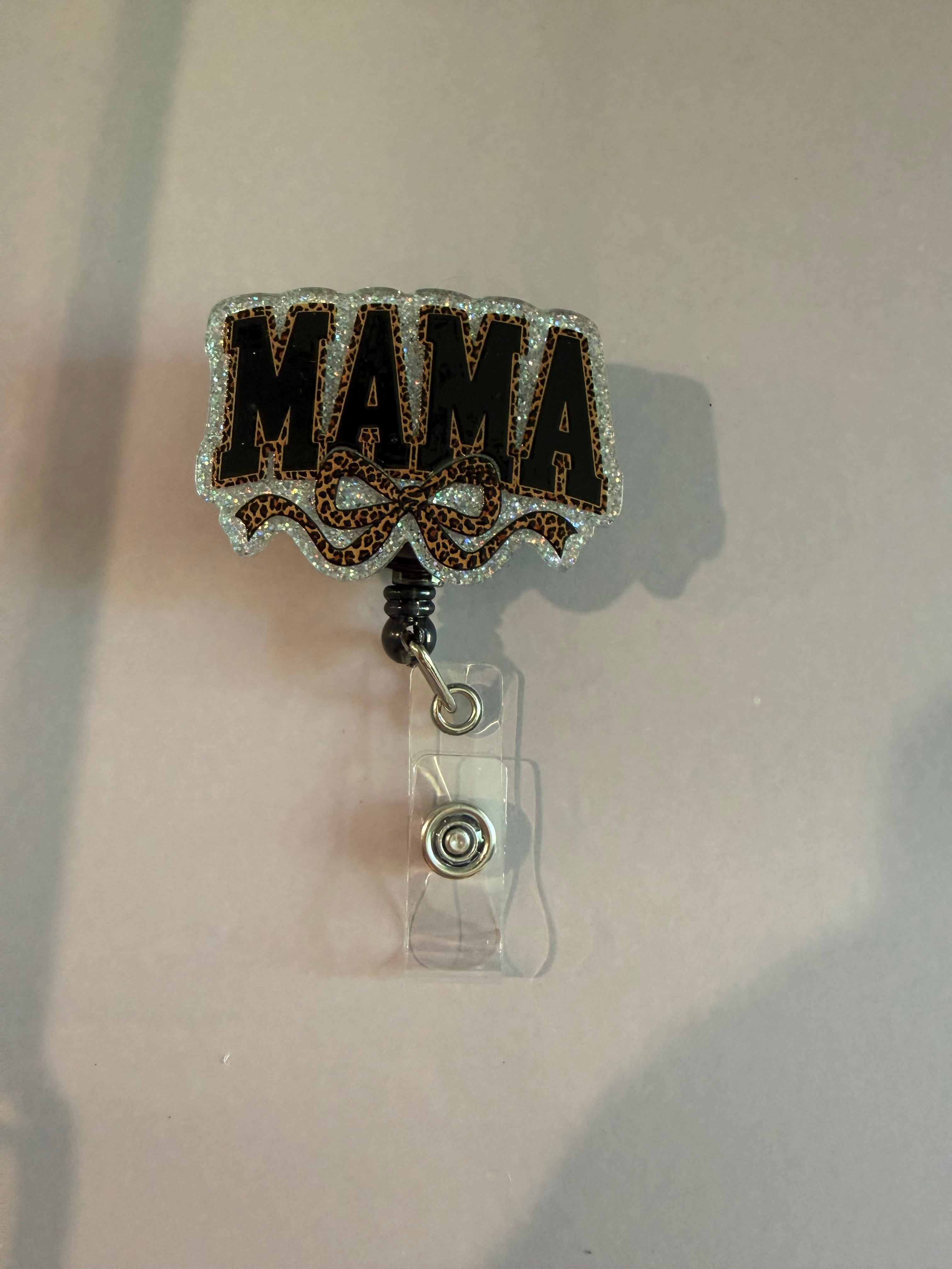 Interchangeable Non-Beaded Badge Reel “ Leopard print Mama”￼