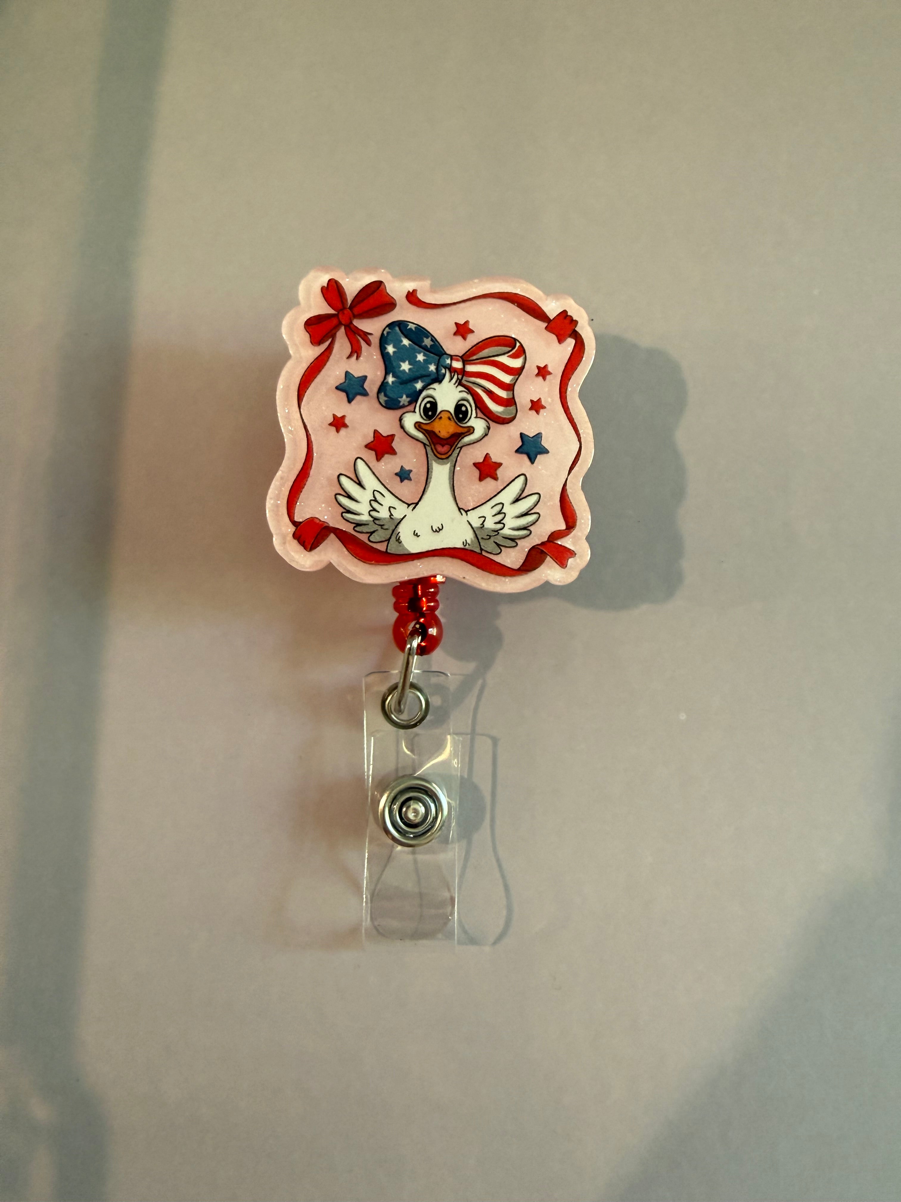 Interchangeable Non-Beaded Badge Reel “4th of July Duck”